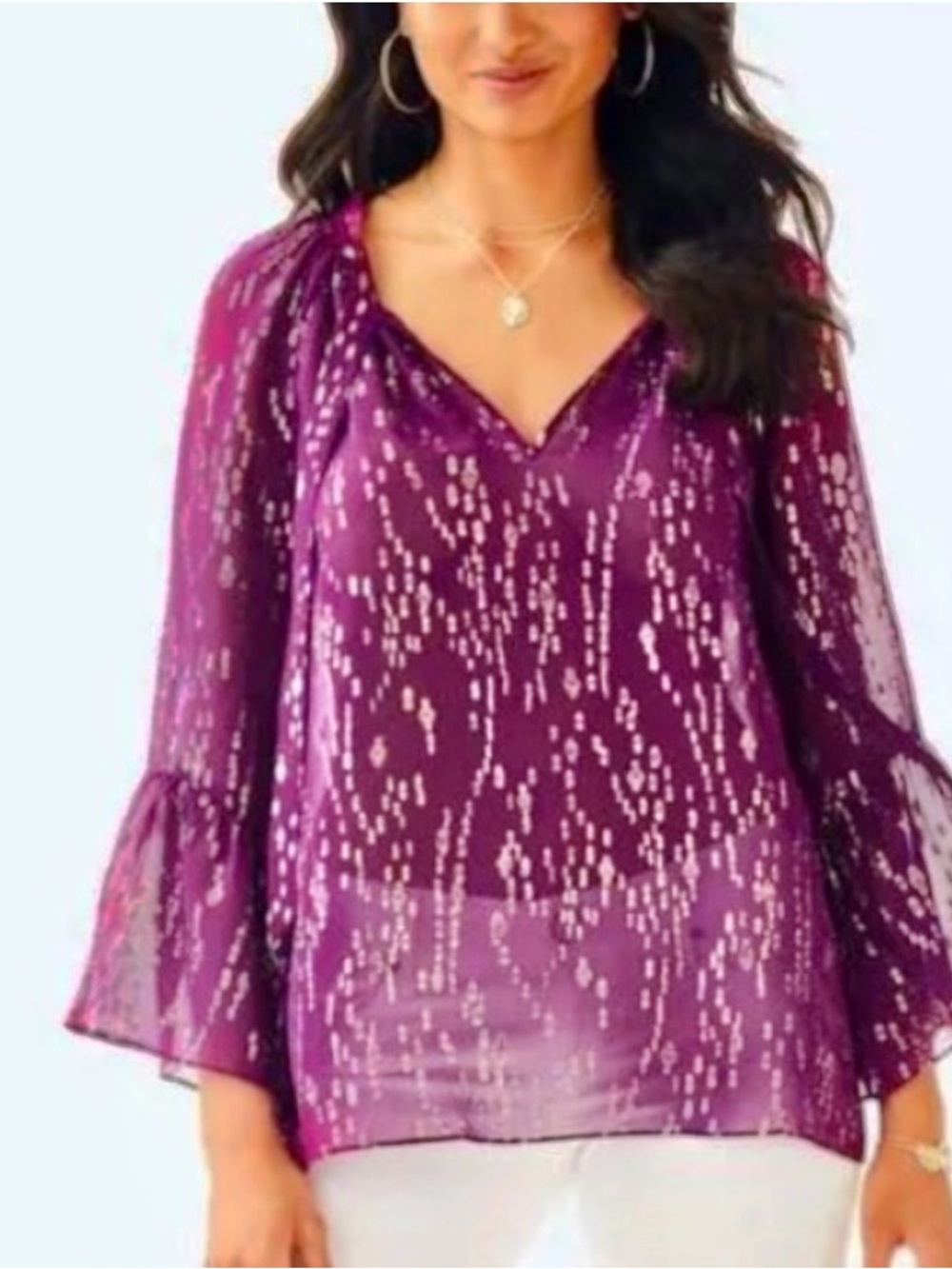Lilly Pulitzer Silk Metallic Blouse – Size L